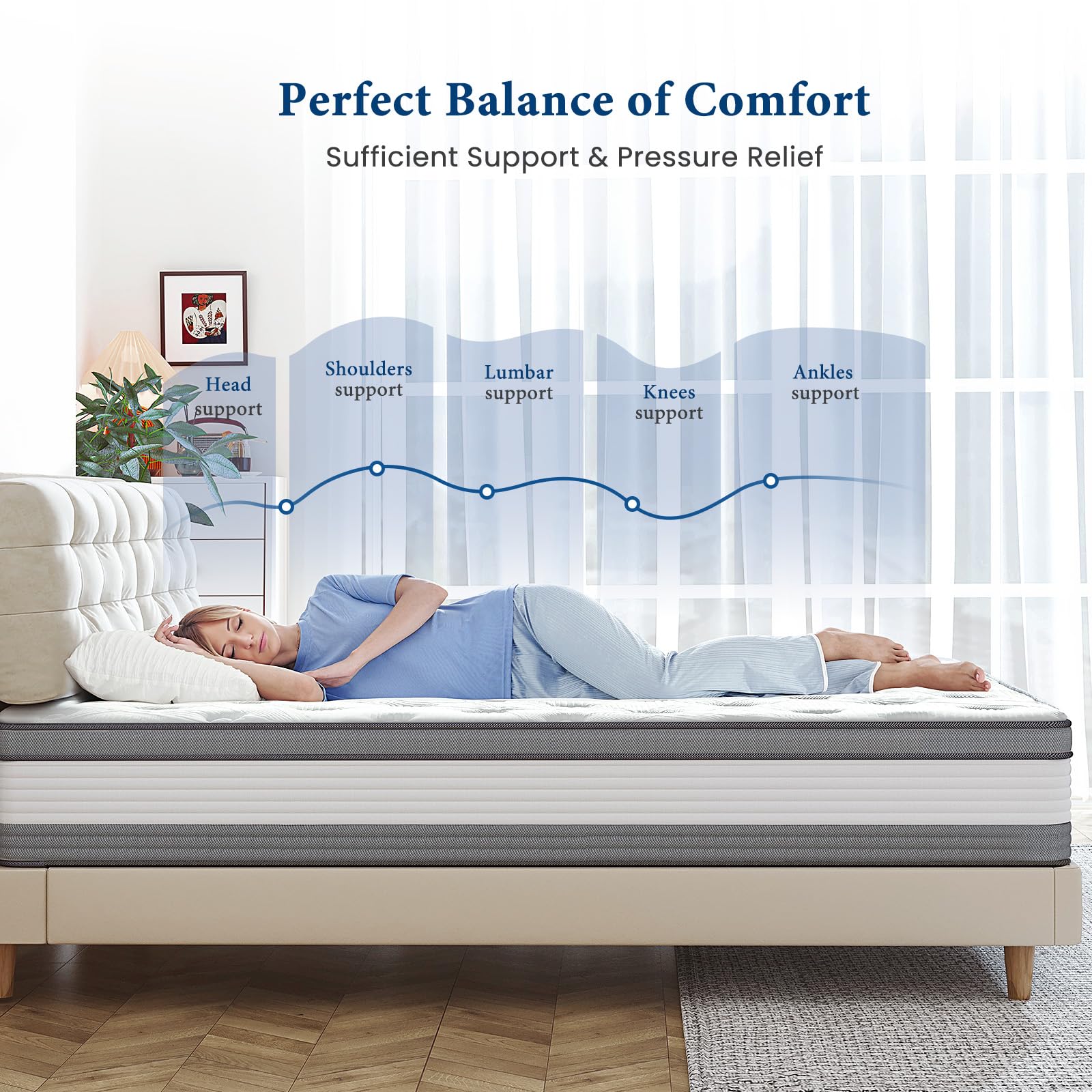 Coolvie Mattress Full Size, 12 Inch Full Size Mattress In A Box, Hybrid Full Mattress Individual Pocket Springs Full Mattress Wi